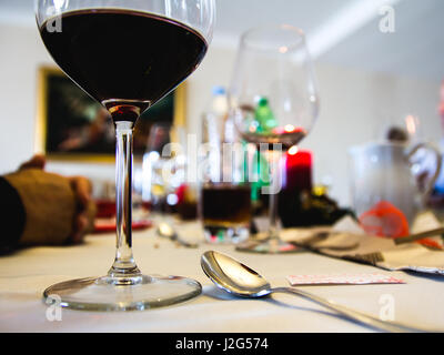 Close up of dinner ant tableware during a holiday meal. Blurred, abstract. Stock Photo