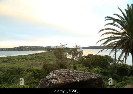 View towards Palm Beach (left) and Pittwater (right) from Barrenjoey Headland. Stock Photo