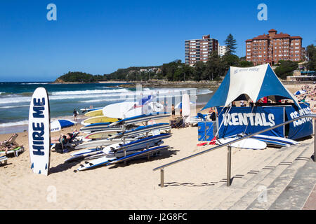 Surfboards for hire on Manly beach, Sydney, Australia Stock Photo