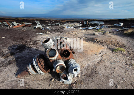 Wreckage of Boeing RB-29A Superfortress ‘Over Exposed’ Shelf Moor, High Peak, Derbyshire, Peak District National Park, England, UK. Boeing RB-29A 44-6 Stock Photo