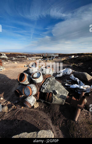 Wreckage of Boeing RB-29A Superfortress ‘Over Exposed’ Shelf Moor, High Peak, Derbyshire, Peak District National Park, England, UK. Boeing RB-29A 44-6 Stock Photo