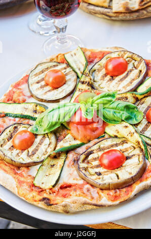 Veggie pizza on a table with copy space Stock Photo