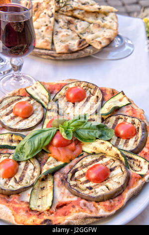 Veggie pizza on a table with copy space Stock Photo