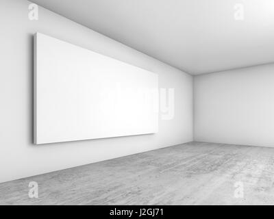 Abstract empty white interior background, blank screen banner mounted on the wall, contemporary architecture design. 3d illustration Stock Photo