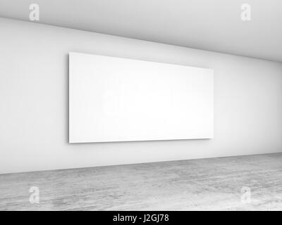 Abstract empty white interior background, blank screen banner mounted on the wall, contemporary architecture design. 3d illustration Stock Photo