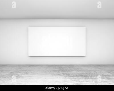 Abstract empty white interior background, blank screen banner mounted on the wall, front view. 3d illustration Stock Photo