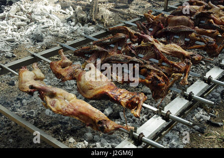 Bidonì, Sardinia. Easter Monday village festival: lamb roasted Stock Photo