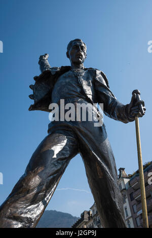 The statue of Freddie Mercury, late singer of the UK rock band Queen, at the lakefront of Lake Geneva in Montreux, Switzerland on 17-March-2017. Stock Photo