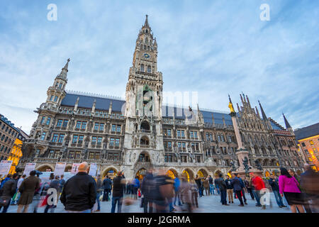 Munich, Germany - April 15, 2016: The Marienplatz is a central square in the city center of Munich, Germany. It has been the city's main square since  Stock Photo