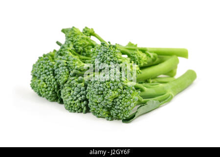 closeup of some stems of broccolini on a white background Stock Photo