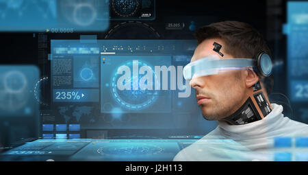 man with futuristic glasses and sensors Stock Photo