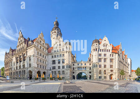 View on New town hall (Neues Rathaus) from Burgplatz square in Leipzig, Saxony, Germany Stock Photo