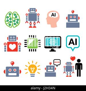 Robot, Artificial Intelligence (AI), cyborg icons set Stock Vector