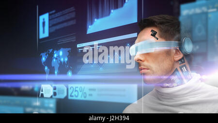 man with futuristic glasses and sensors Stock Photo