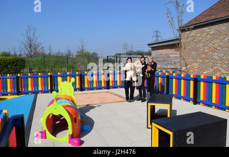 A Wickford-based dog charity has unveiled a new puppy playground offering the youngsters in its care a safe place to have fun and frolics. The new space draws inspiration from a children’s playground, complete with bright colours, a sand pit, miniature agility equipment and tunnels, and a soft play area. As part of their development programme, the play haven will be used to help the pups become more accustomed to the big wide world, offering them an exciting and secure place to play. The first residents to trial the new playground were six French Bulldogs, two Dachshunds and a Chow Chow pup Stock Photo