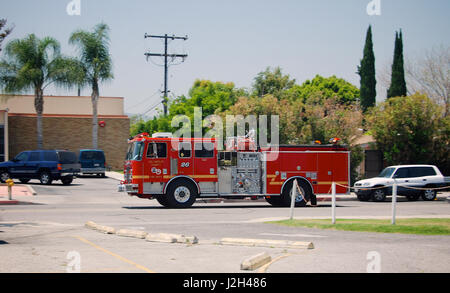 Los Angeles County Fire Truck traveling through the streets of Los Angeles Stock Photo