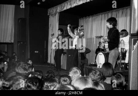 John Entwistle, Roger Daltrey, from the British rock band The Who. Here during a concert at La Locomotive in Paris on November 13, 1965. Photo André Crudo Stock Photo