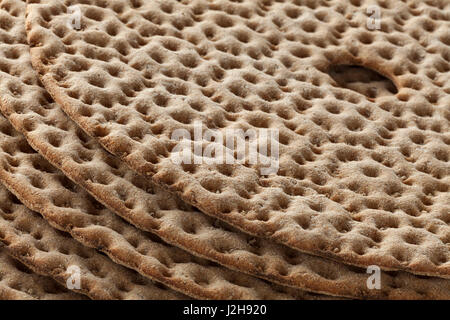 Heap of fresh swedish crispbread close up full frame Stock Photo