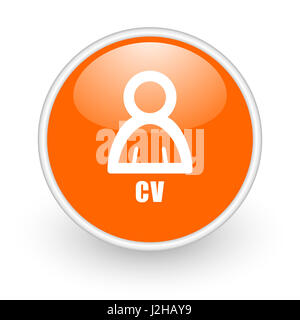 Cv modern design glossy orange web icon on white background. Stock Photo