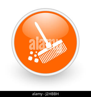 Broom modern design glossy orange web icon on white background. Stock Photo