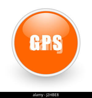 Gps modern design glossy orange web icon on white background. Stock Photo