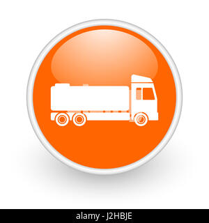 Truck modern design glossy orange web icon on white background. Stock Photo