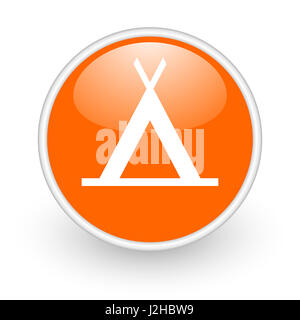 Camp modern design glossy orange web icon on white background. Stock Photo