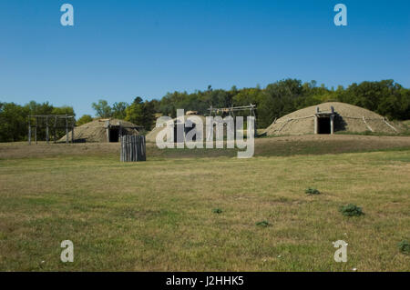 Re-constructed Mandan earth lodges at On-A-Slant Indian Village, South Dakota Stock Photo