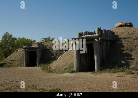 Re-constructed Mandan earth lodges at On-A-Slant Indian Village, South Dakota Stock Photo