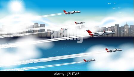 Many airplanes flying in the sky illustration Stock Vector Image & Art ...