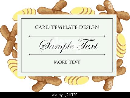 Card template with fresh ginger on border illustration Stock Vector