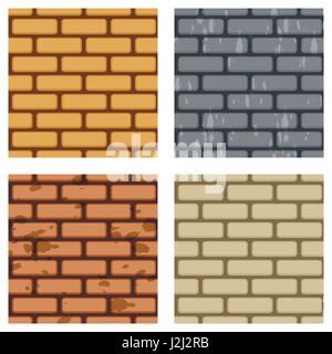 Brick wall pattern collection. Four seamless brick wall vector backgrounds. Stock Vector