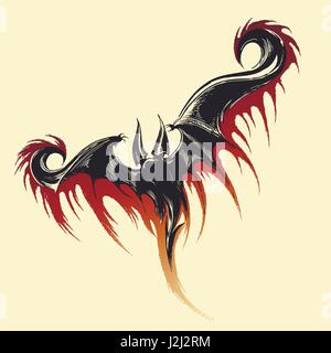 Hand drawn sketch of flying demon with splashes of blood. Vector illustration. Stock Vector