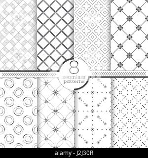 Seamless patterns set. Modern stylish textures. Regularly repeating elegant geometric ornaments. Rhombus. Cross. Dot. Vector element of graphical desi Stock Vector