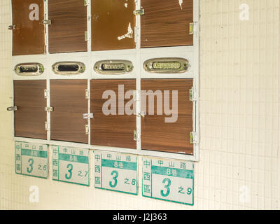 Taipei, Taiwan - October 08, 2016: Blue mailbox with Chinese titles Stock Photo