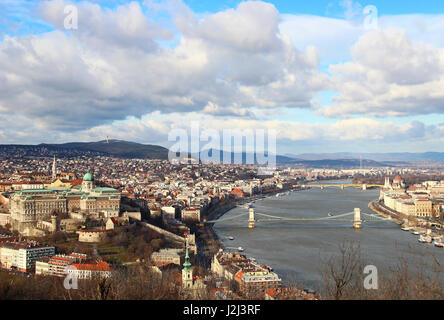 Beautiful view from the Gellert hill on Danube river and Budapest, Hungary Stock Photo