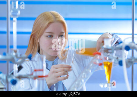 Female scientist working in the chemical laboratory. Stock Photo