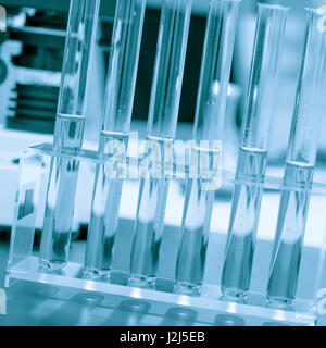 Empty tubes in a test tube rack. Stock Photo