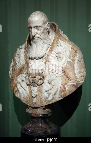 Marble bust of Pope Paul III by Italian late-Renaissance sculptor Guglielmo della Porta (ca. 1560) on display in the Museo di Capodimonte in Naples, Campania, Italy. Stock Photo