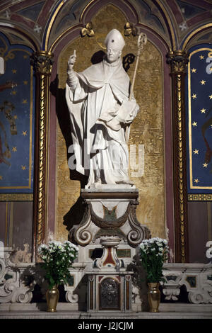 Saint Januarius. Marble statue at the side altar in the Chapel of Saint Restituta (Cappella di Santa Restituta) in the Naples Cathedral (Duomo di Napoli) in Naples, Campania, Italy. Stock Photo