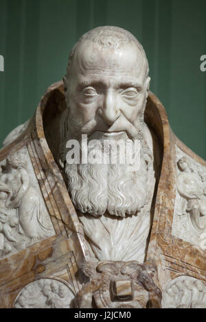 Marble bust of Pope Paul III by Italian late-Renaissance sculptor Guglielmo della Porta (ca. 1560) on display in the Museo di Capodimonte in Naples, Campania, Italy. Stock Photo