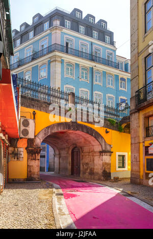 The famous Pink street in Lisbon, Portugal Stock Photo