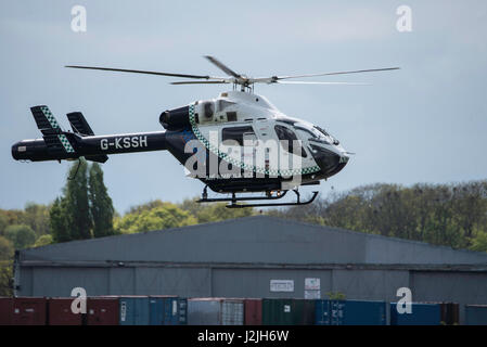 Air Ambulance MD-900 Explorer comes in to land at North Weald airfield Stock Photo