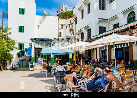 Lively cafe in the square of Moulay Idriss. Meknes, Morocco, North Africa Stock Photo