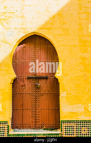 Traditional Berber door inside the Moulay Ismail Mausoleum in Meknes, Morocco, North Africa Stock Photo