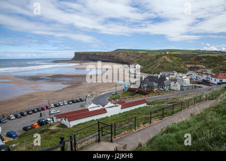 An elevated view of the beach and Huntcliff at Saltburn by the Sea,England,UK Stock Photo