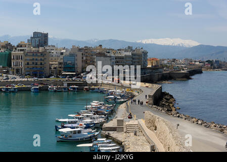 The port at Heraklion, the largest city and the administrative capital of the island of Crete. It is the fourth largest city in Greece Stock Photo