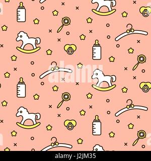 Baby cute toddler pink line icon vector pattern. Stock Vector