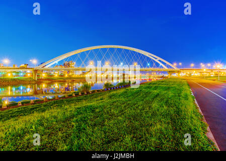 View of Crescent bridge at night in Taipei Stock Photo