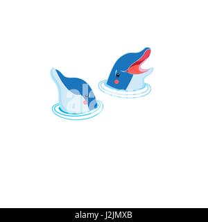 Icons of happy dolphin portraits isolated on white background Stock Vector